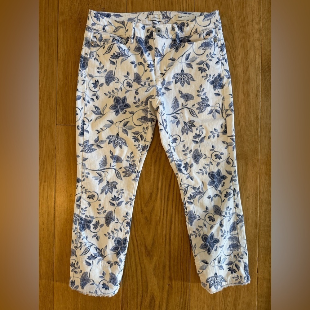 J. Jill Authentic Fit Cropped Jeans Blue White Floral Print Size 2 - Picture 3 of 5